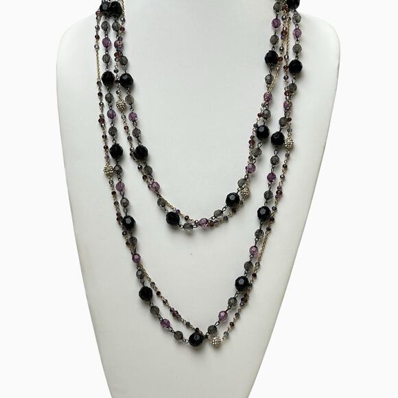 Beaded Necklaces Lot 2 Translucent Purple Black Faceted Sparkly Rhinestones Long - Picture 2 of 11